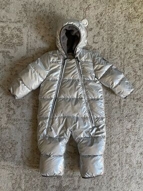 GAP Baby Quilted Snowsuit in Silver and Gray